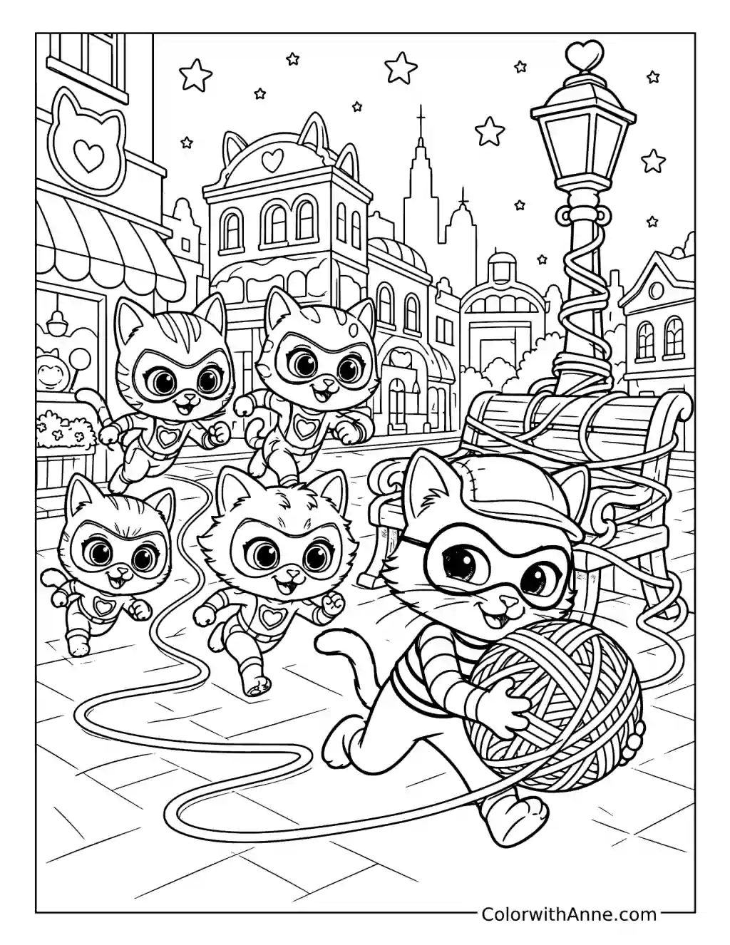 Cat Burglar and the Giant Yarn Ball coloring page