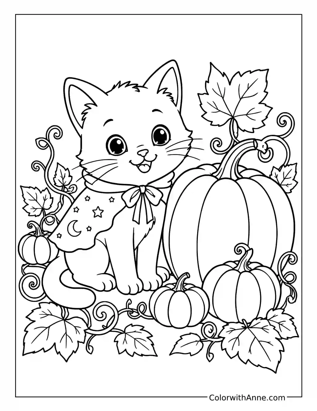 Cat in a Pumpkin Patch coloring page