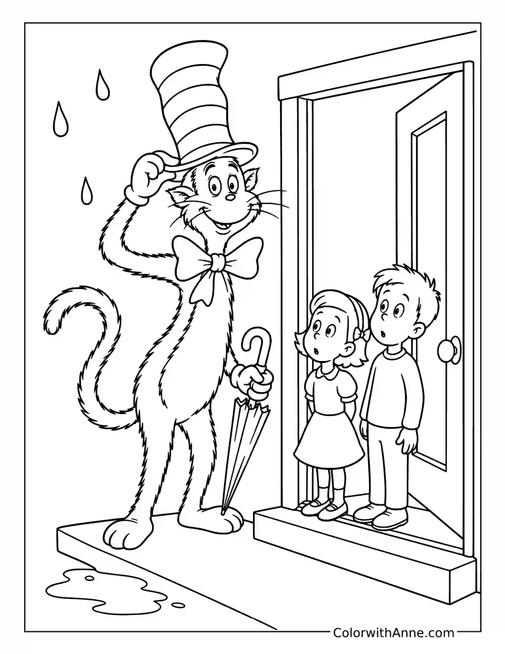 Cat in the Hat at the Front Door coloring page