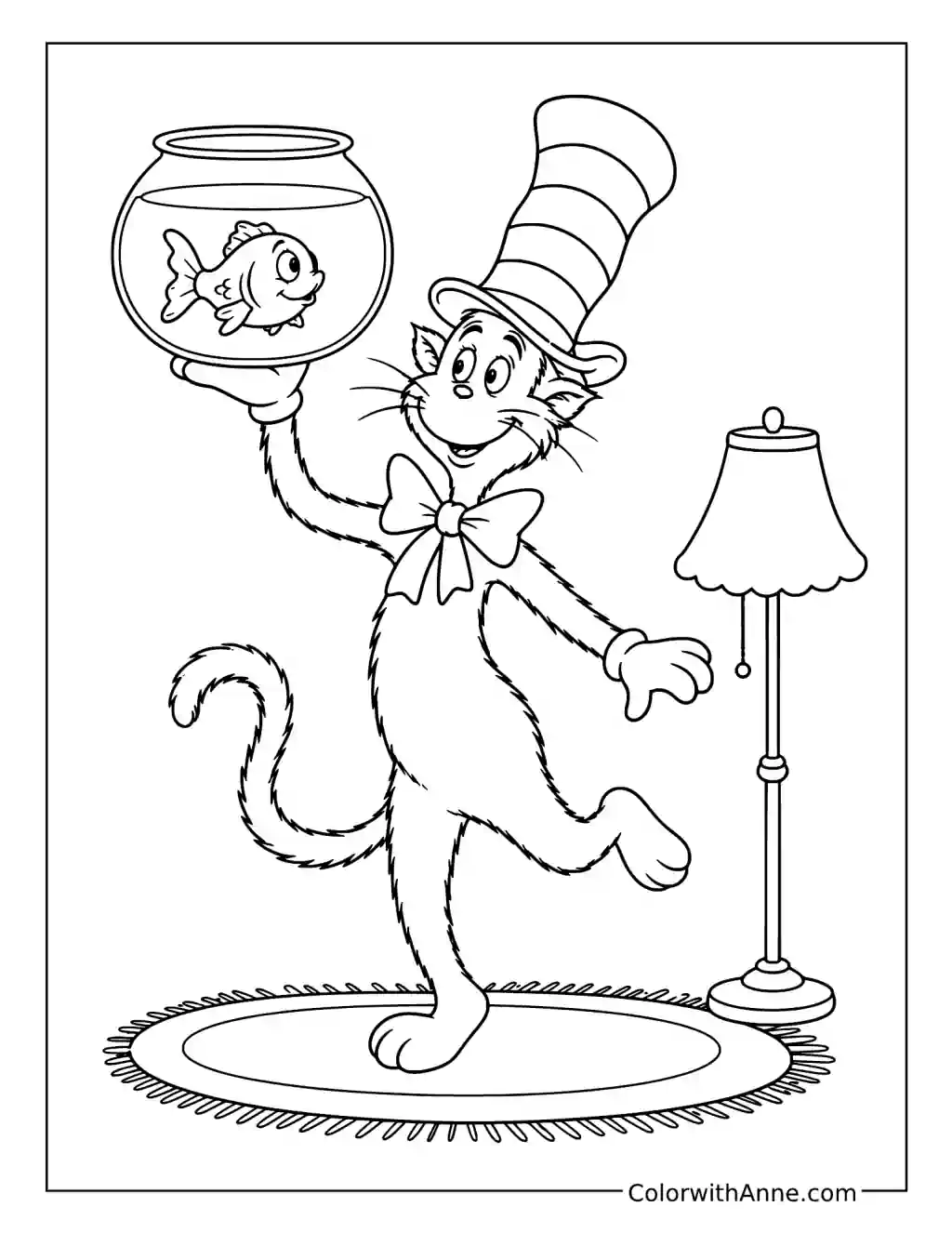 Cat in the Hat Balancing the Fish Bowl coloring page