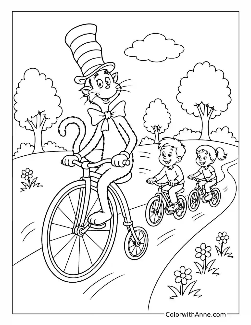 Cat in the Hat Bicycle Ride coloring page