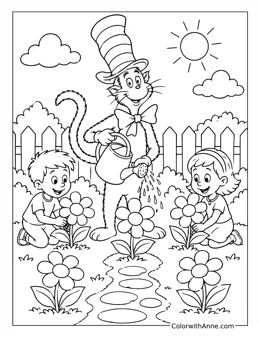 Cat in the Hat Garden Day coloring page