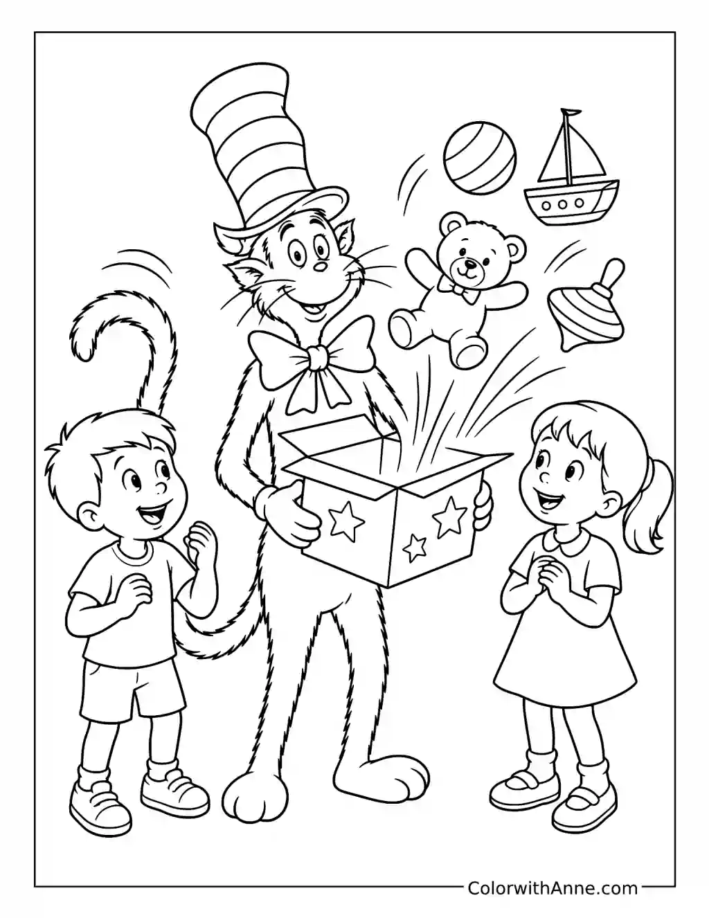 Cat in the Hat Magic Toy Box coloring page