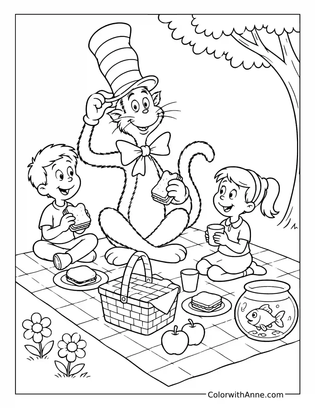 Cat in the Hat Picnic coloring page