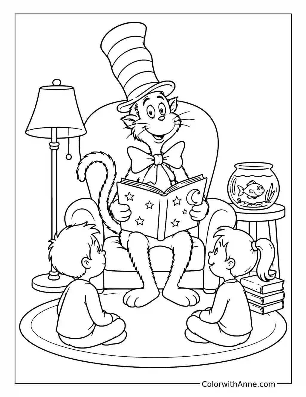 Cat in the Hat Story Time coloring page
