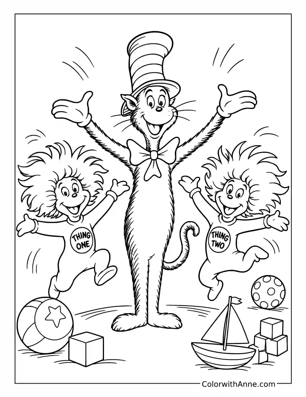Cat in the Hat with Joyful Friends coloring page