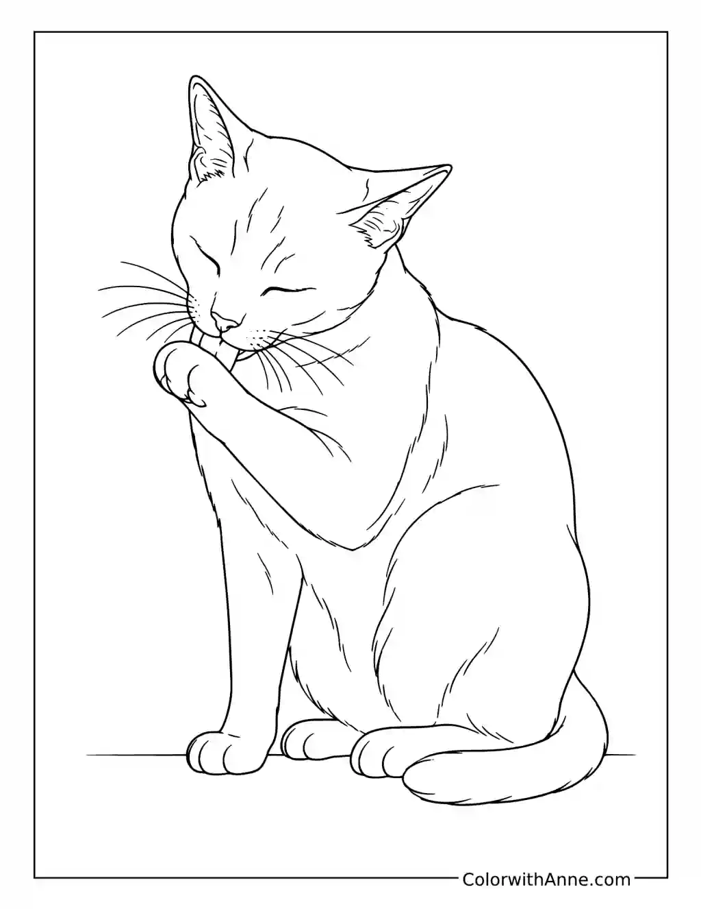 Cat Licking Its Paw coloring page