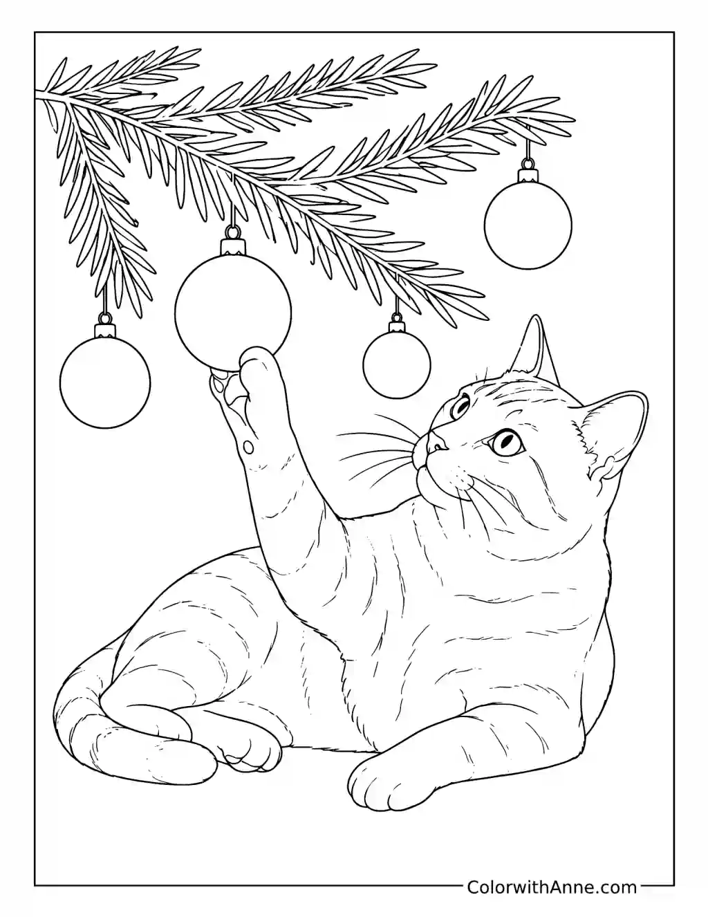 Cat Playing with a Christmas Ornament coloring page