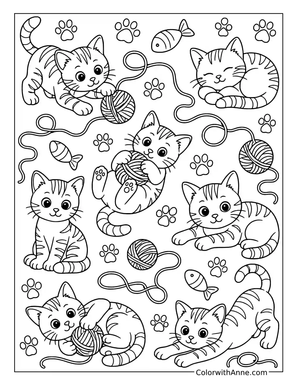 Cats and Yarn Pattern coloring page