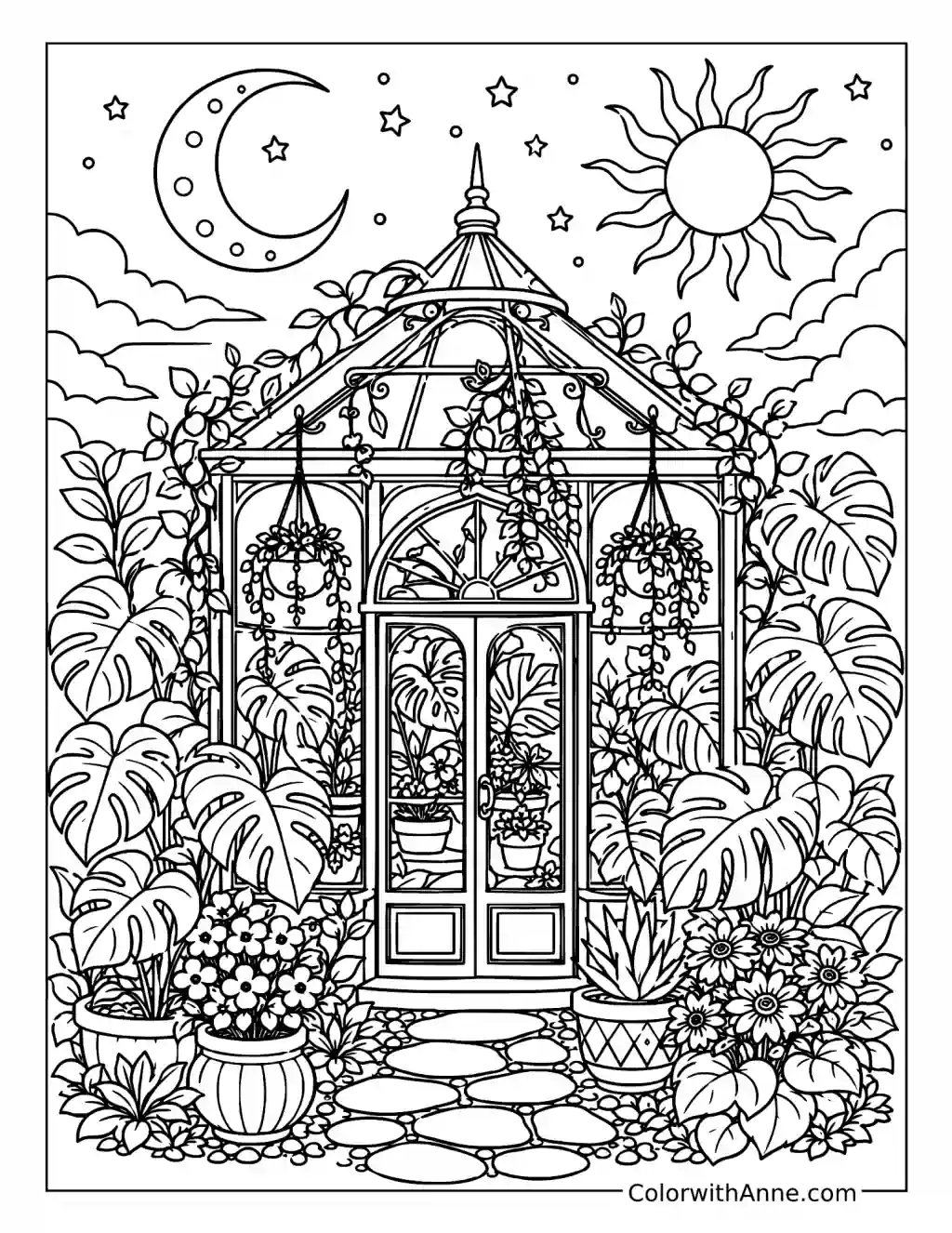 Celestial Botanical Greenhouse coloring page