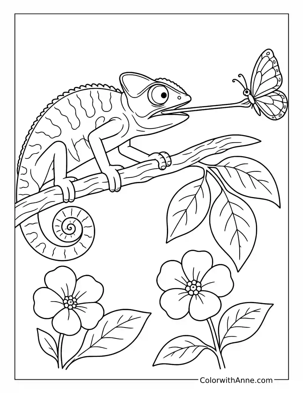 Chameleon Catching a Butterfly coloring page