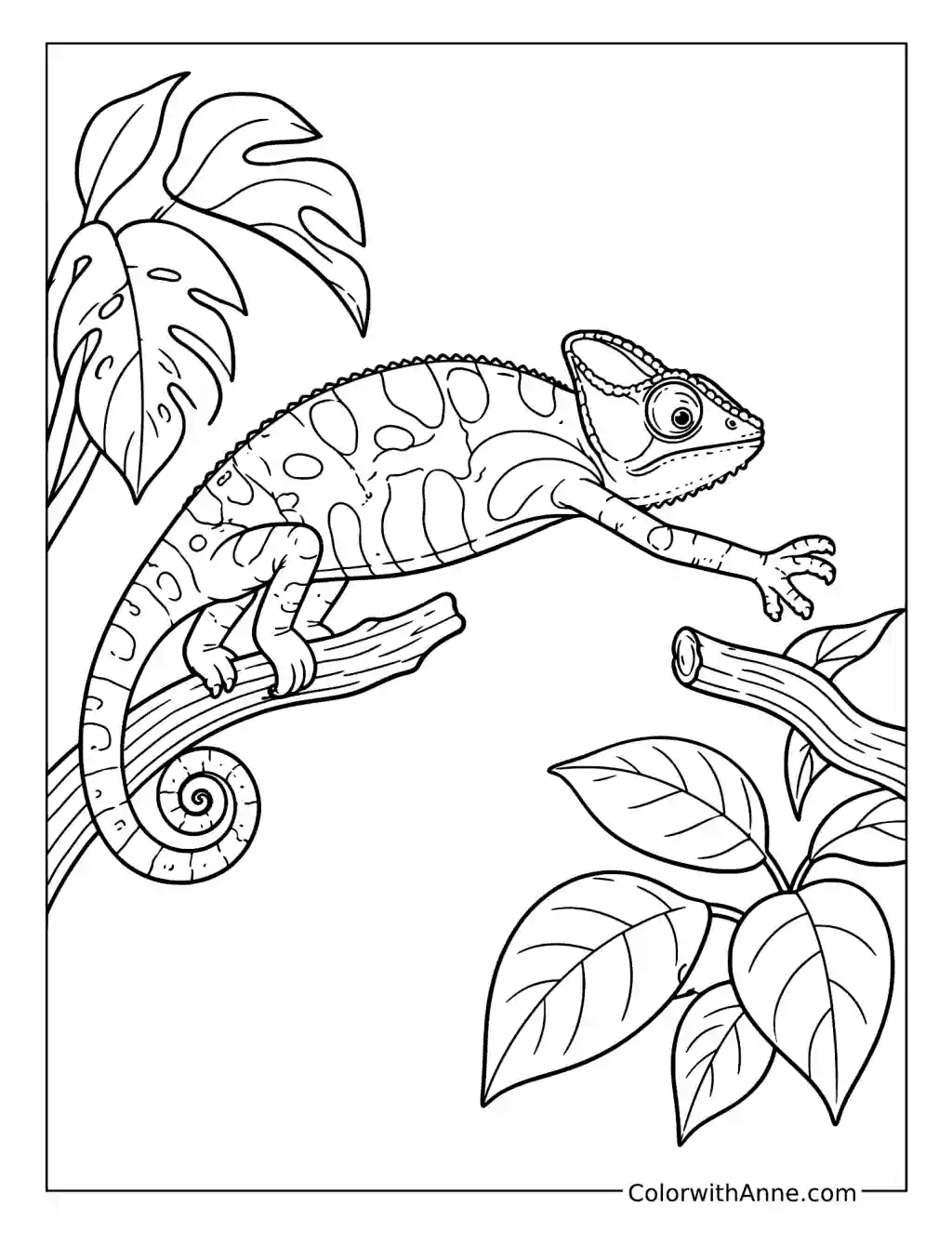 Chameleon Reaching Between Two Branches coloring page