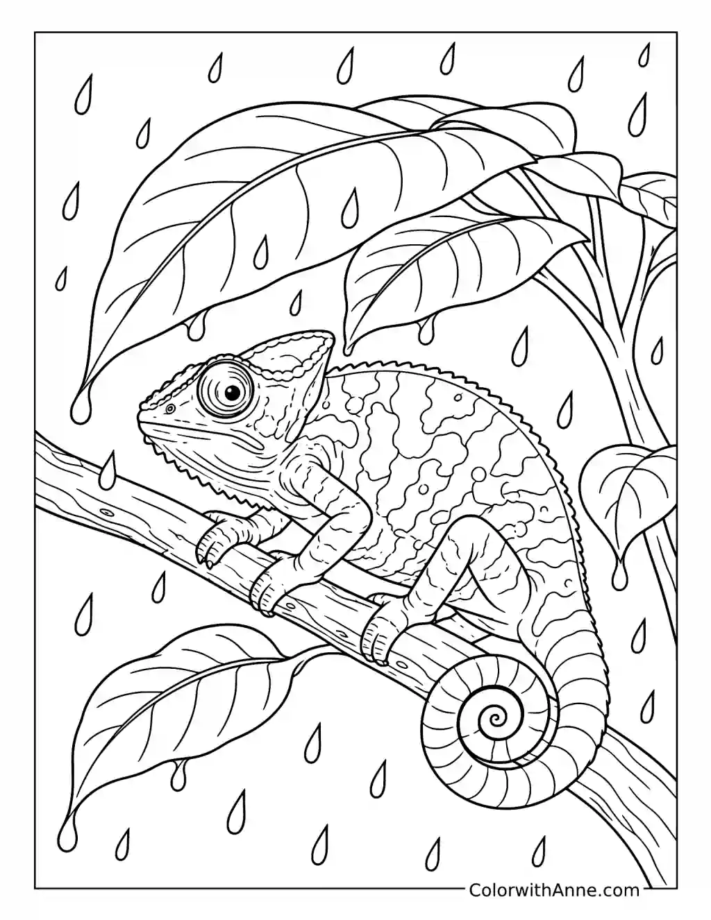 Chameleon Sheltering from Tropical Rain coloring page