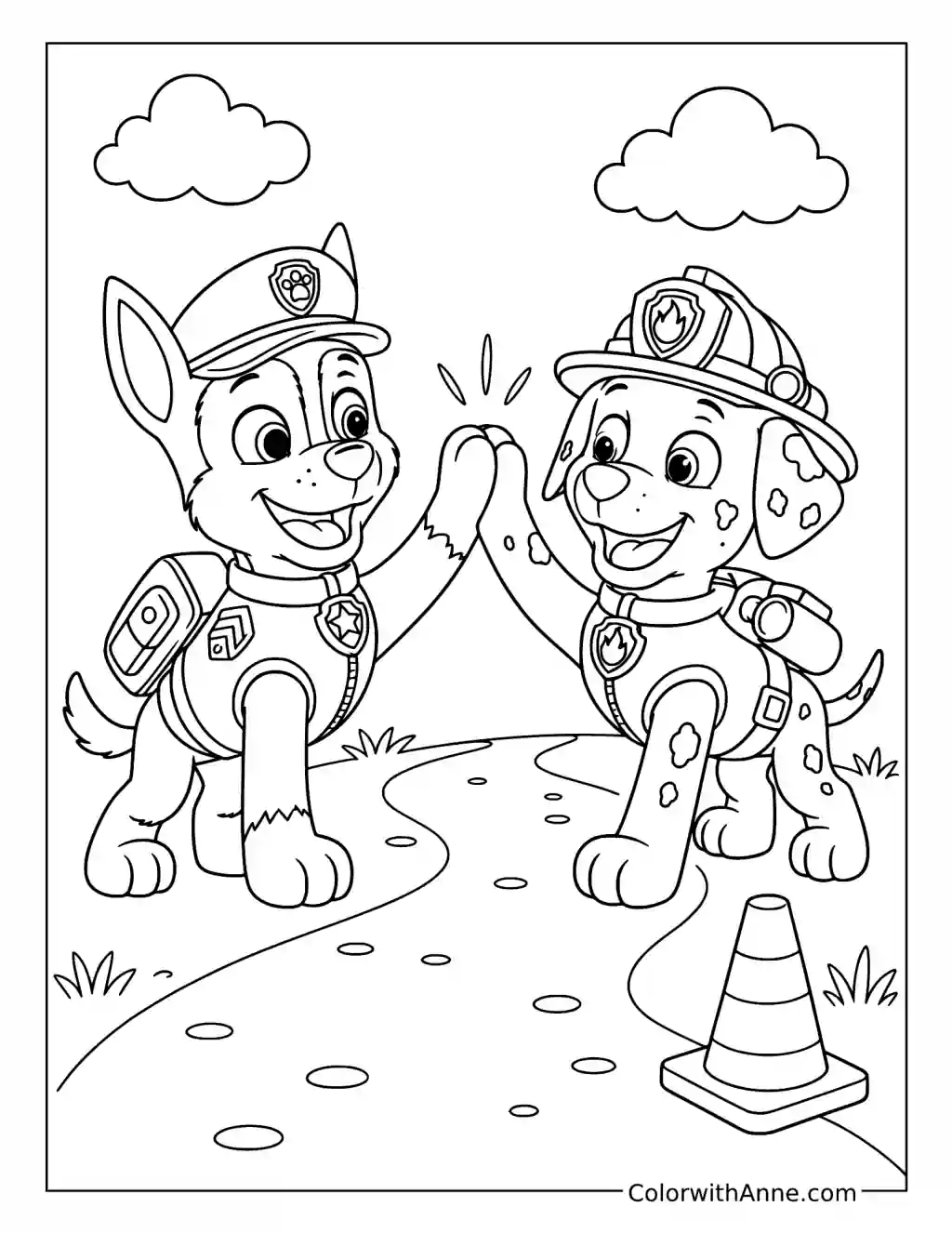Chase and Marshall High-Five coloring page