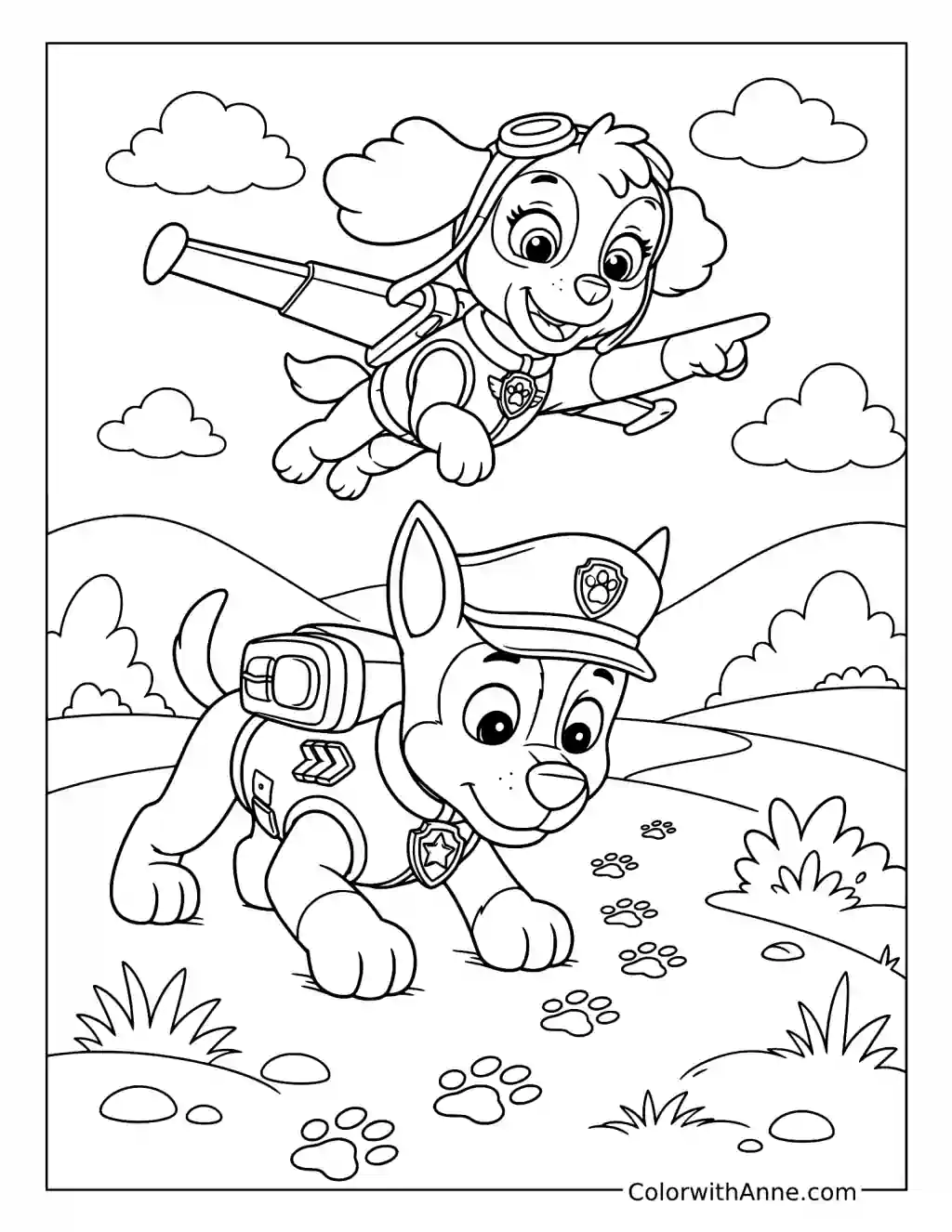 Chase and Skye Rescue Mission coloring page