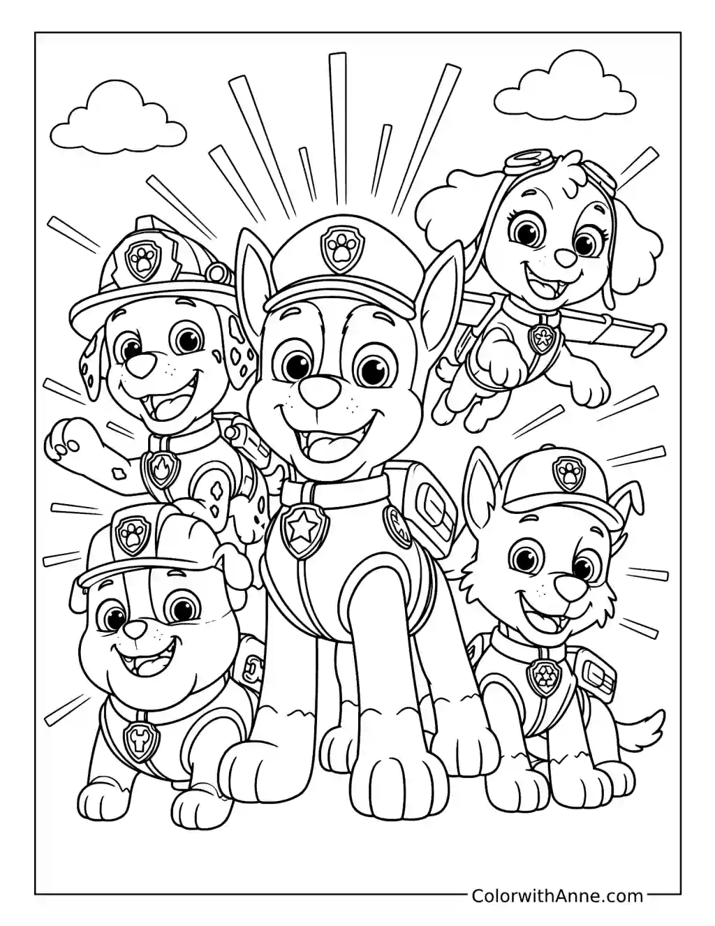 Chase and the PAW Patrol Team coloring page