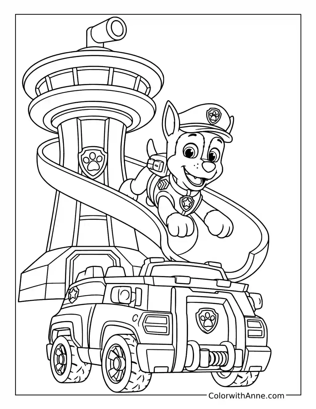 Chase at the PAW Patrol Lookout Tower coloring page
