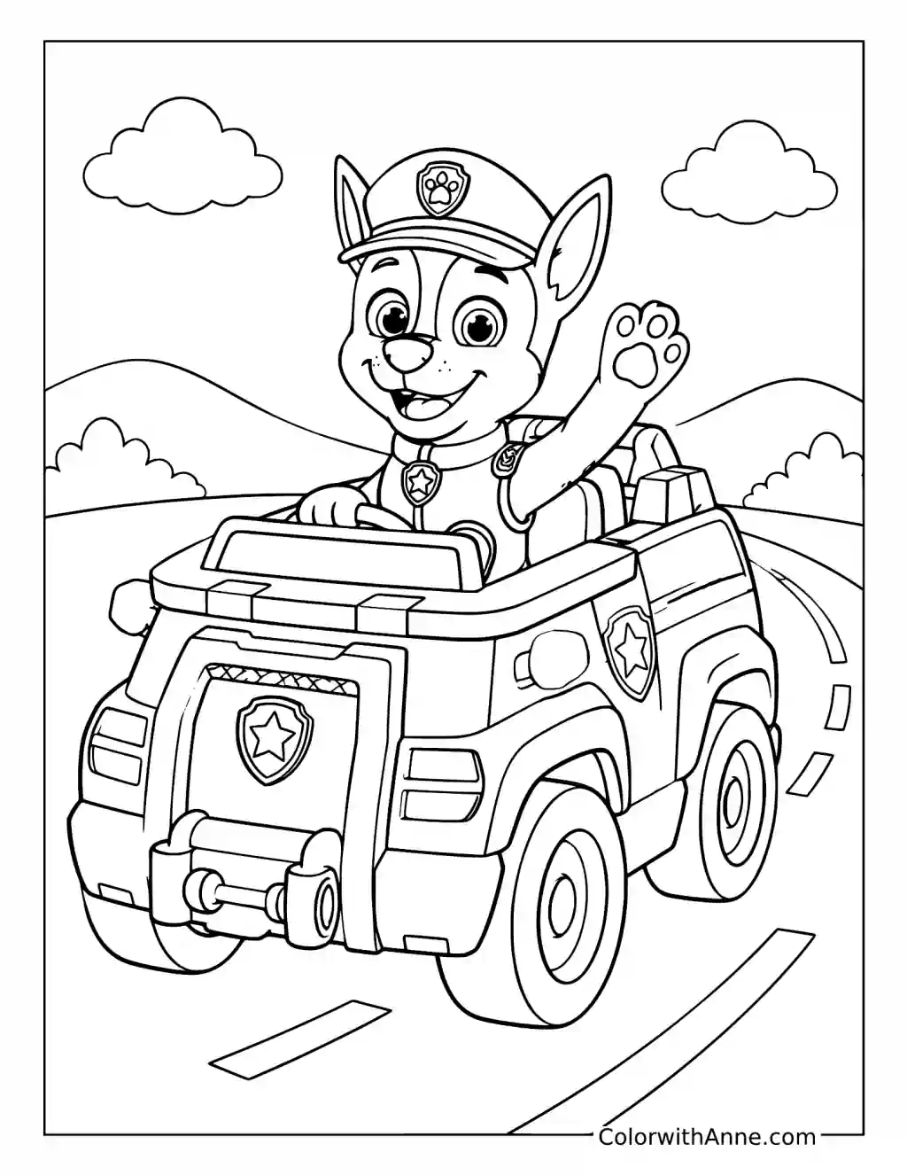 Chase Driving a Police Cruiser coloring page