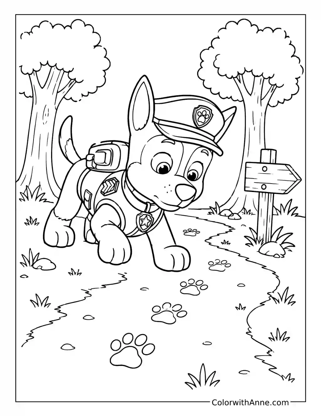Chase Following Pawprints coloring page