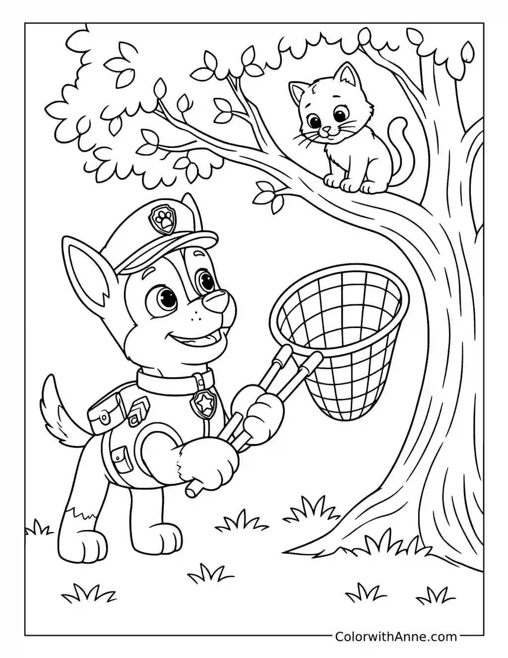 Chase Rescuing a Kitten from a Tree coloring page