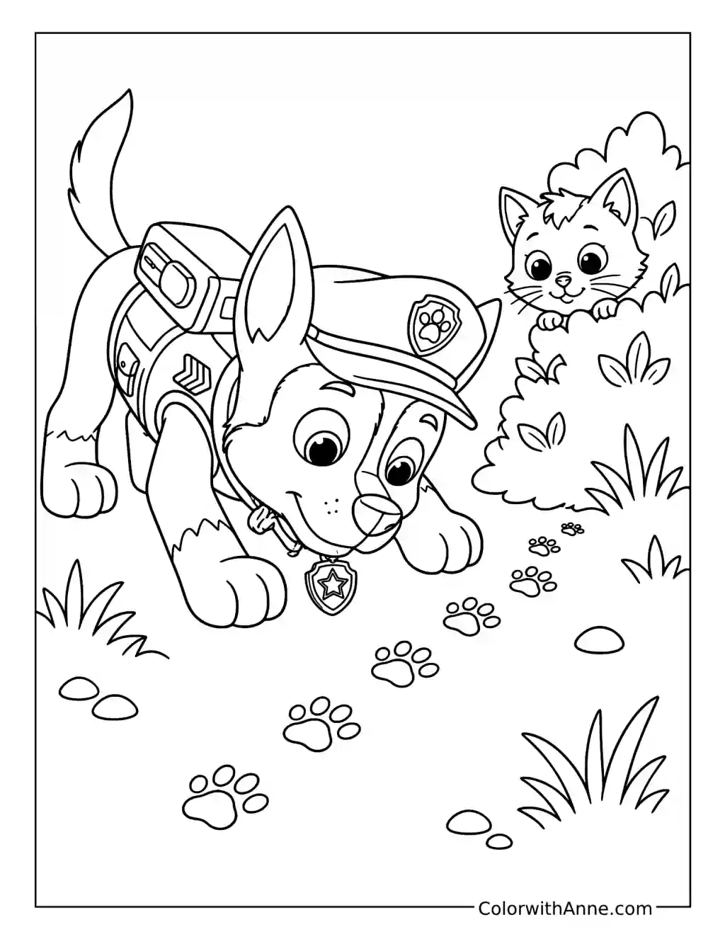 Chase Tracking a Lost Kitten coloring page