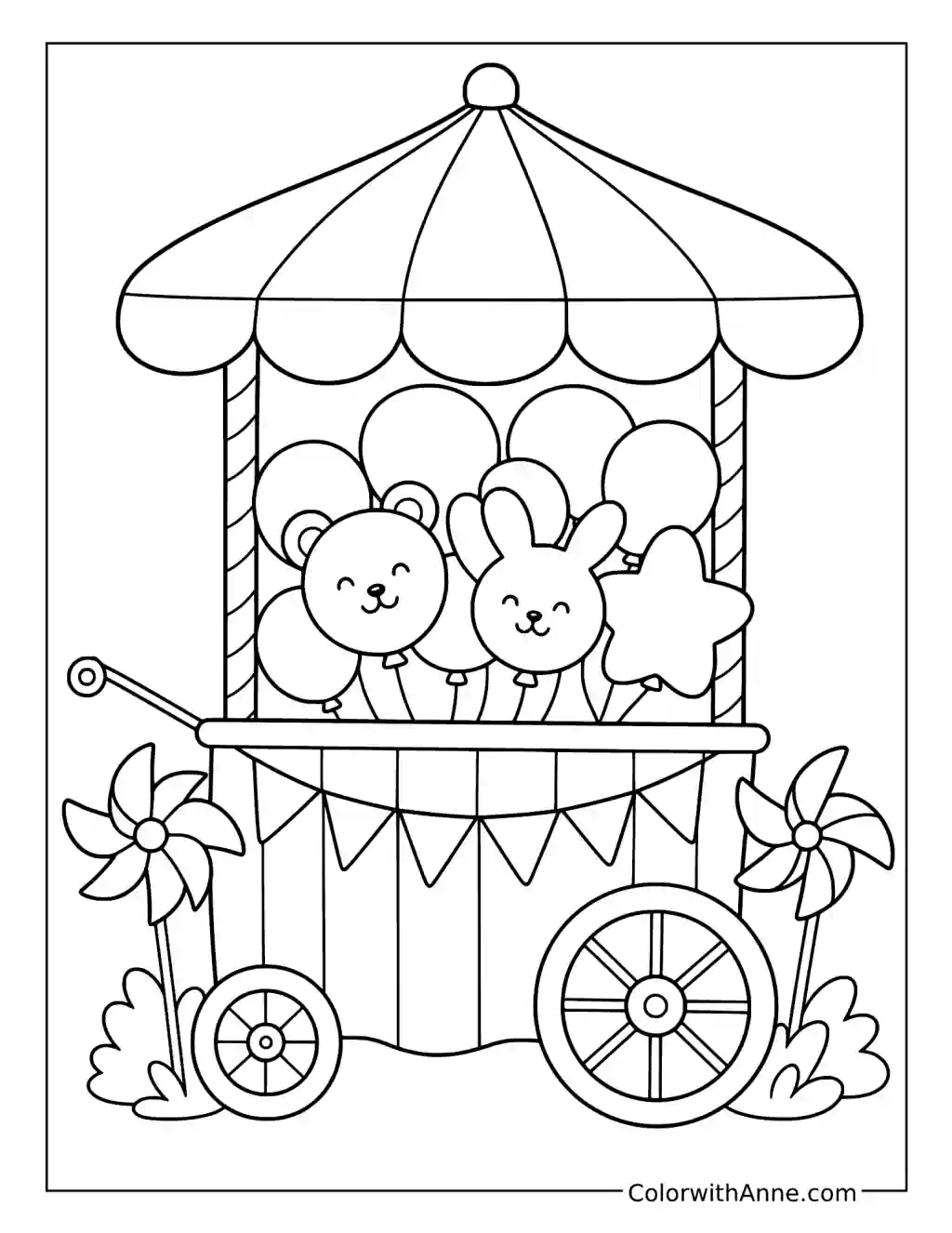Cheerful Carnival Balloon Cart coloring page