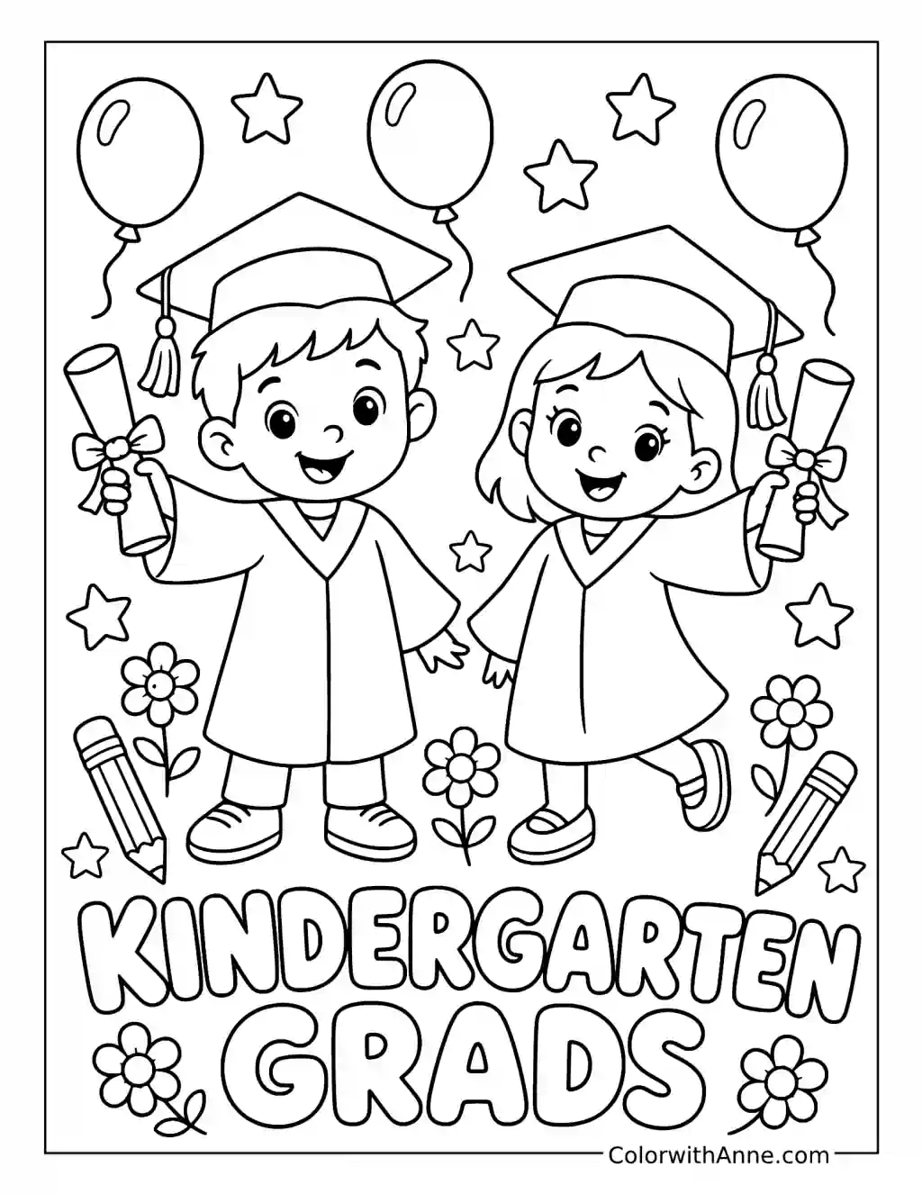 Cheerful Kindergarten Graduation coloring page