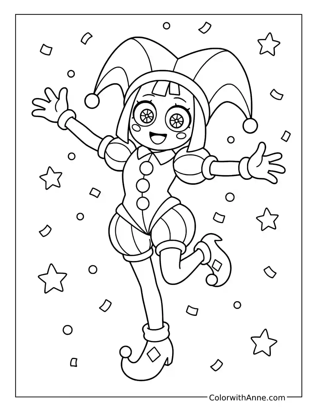 Cheerful Pomni Dancing coloring page