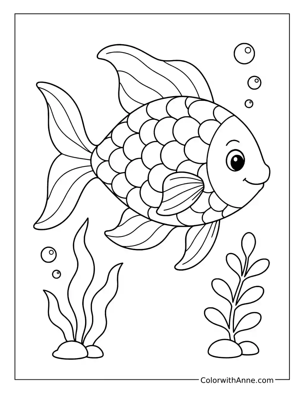 Cheerful Rainbow Fish Underwater coloring page