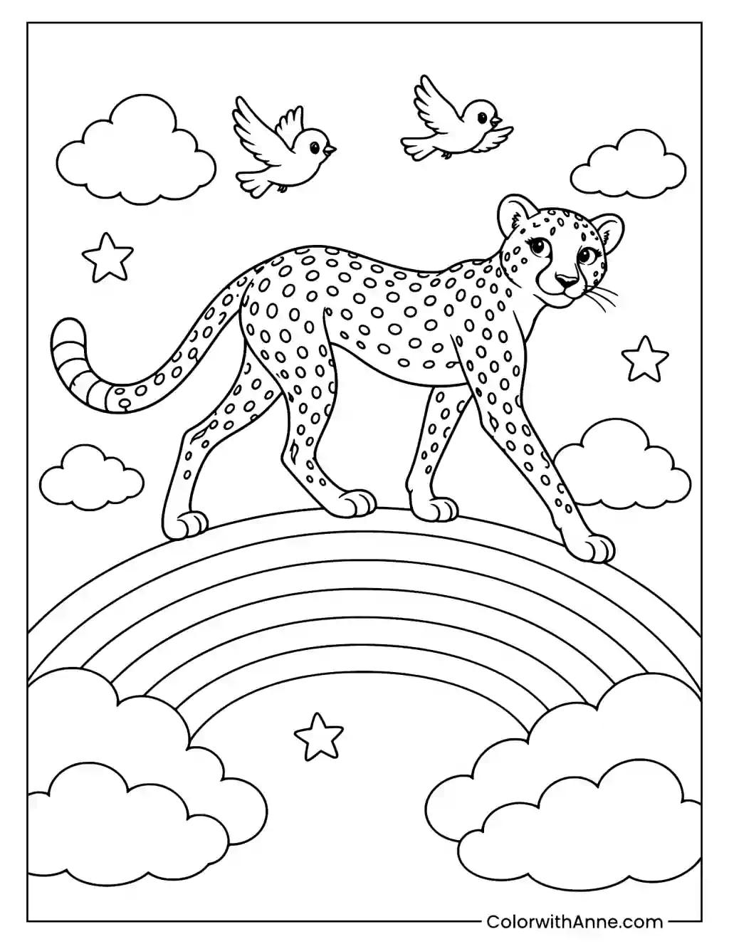 Cheetah Walking on a Rainbow Coloring Page