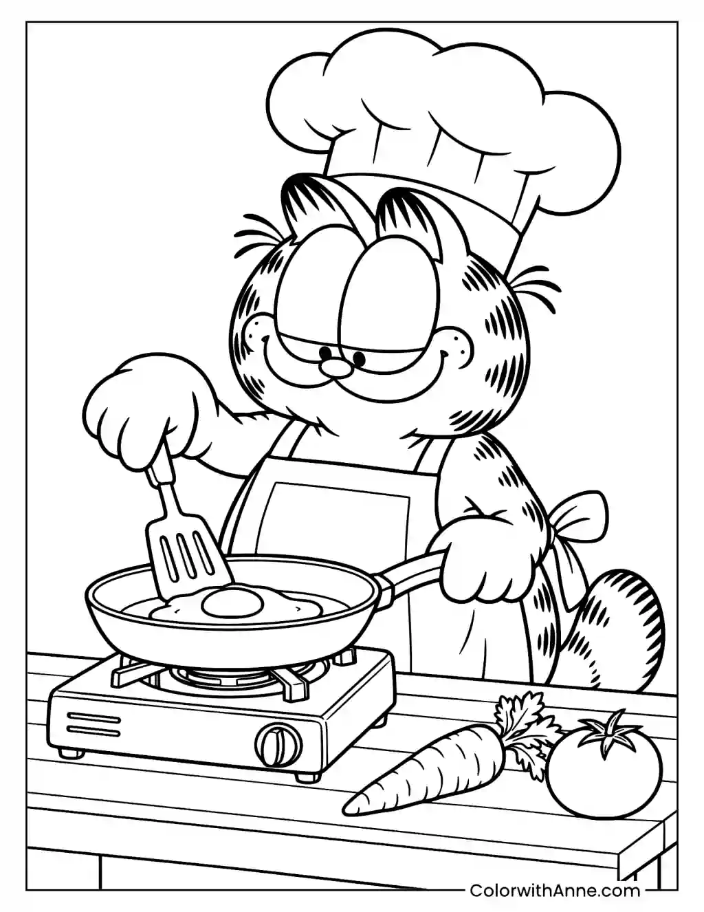 Chef Garfield in the Kitchen Coloring Page