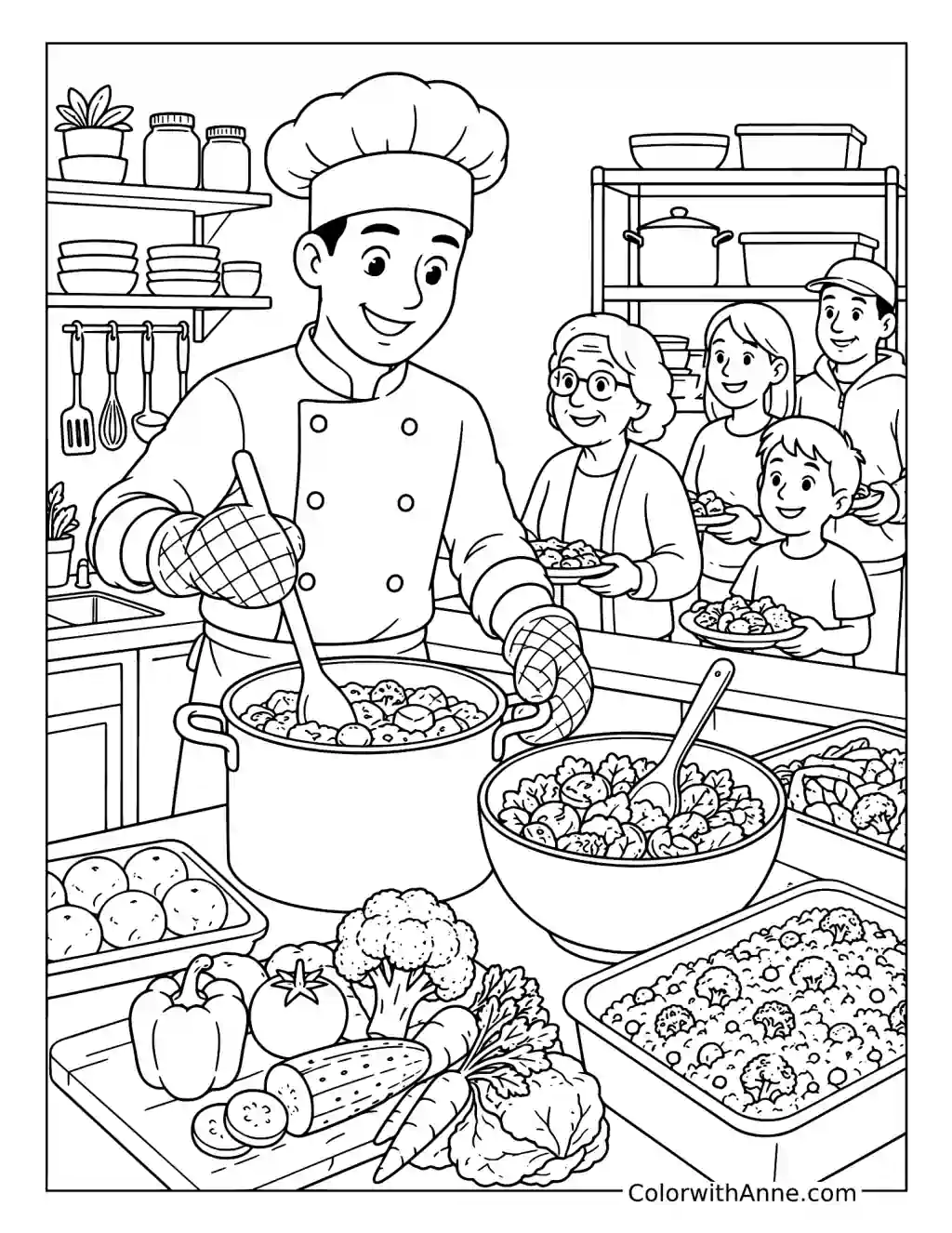 Chef Preparing a Community Meal coloring page