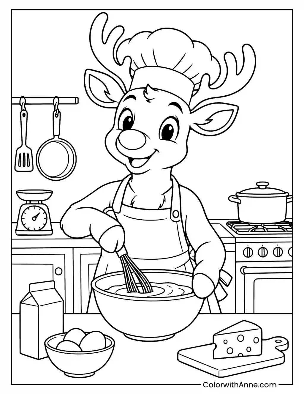 Chef Rudolph Cooking in the Kitchen Coloring Page