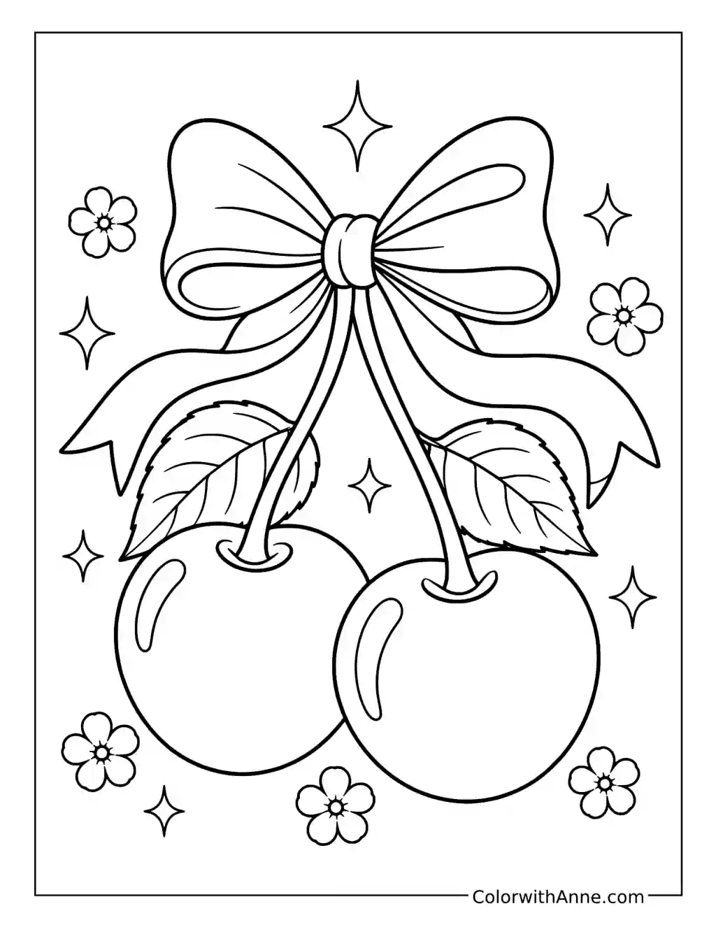 Cherries Tied with a Bow coloring page