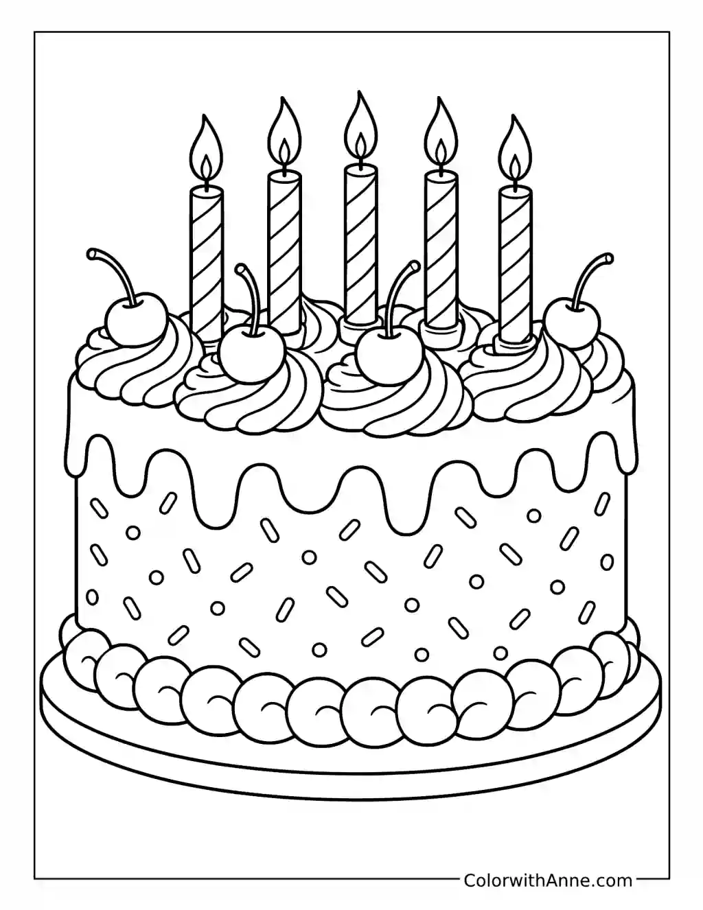 Cherry Swirl Birthday Cake coloring page