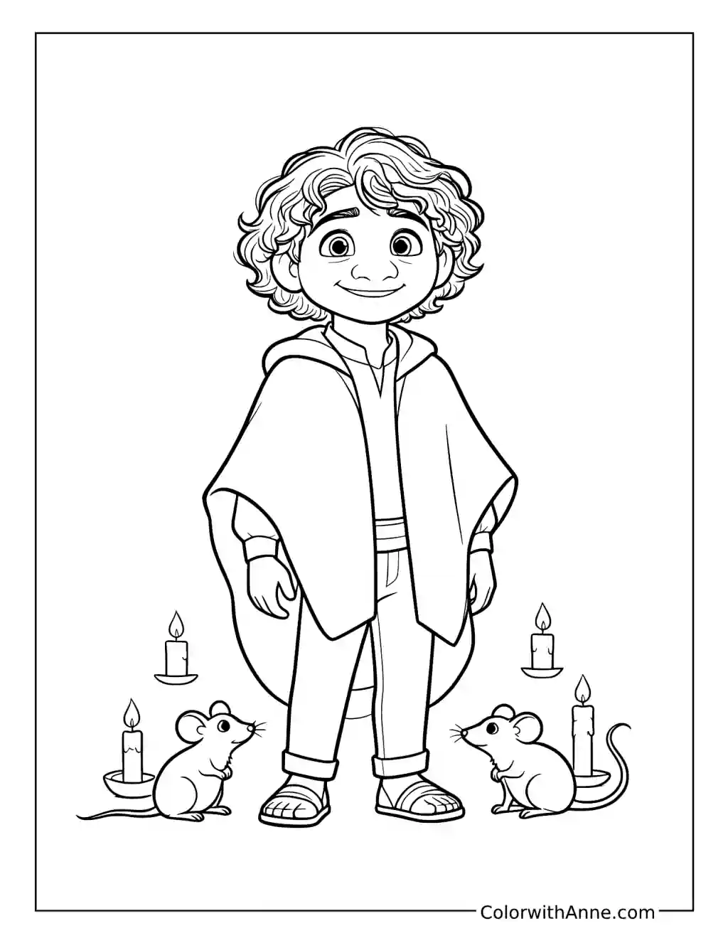 Chibi Bruno Madrigal with Rats and Candles coloring page