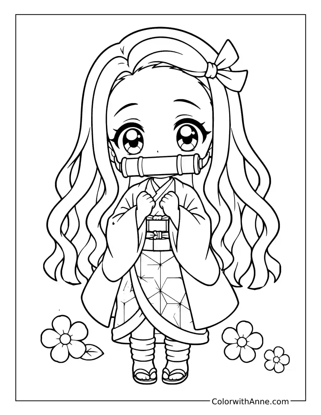 Chibi Nezuko Kamado Holding Her Kimono Collar coloring page