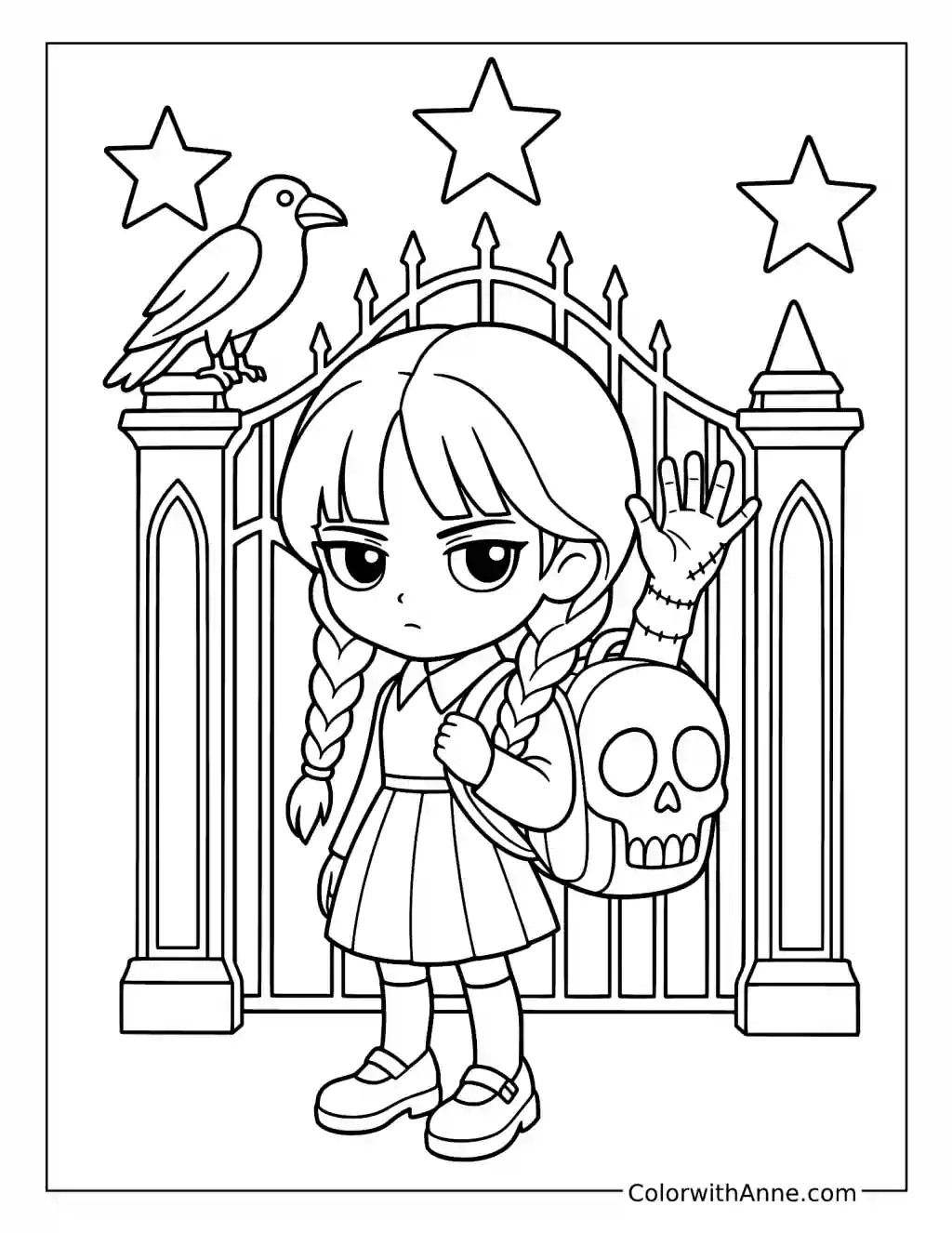 Chibi Wednesday at School coloring page