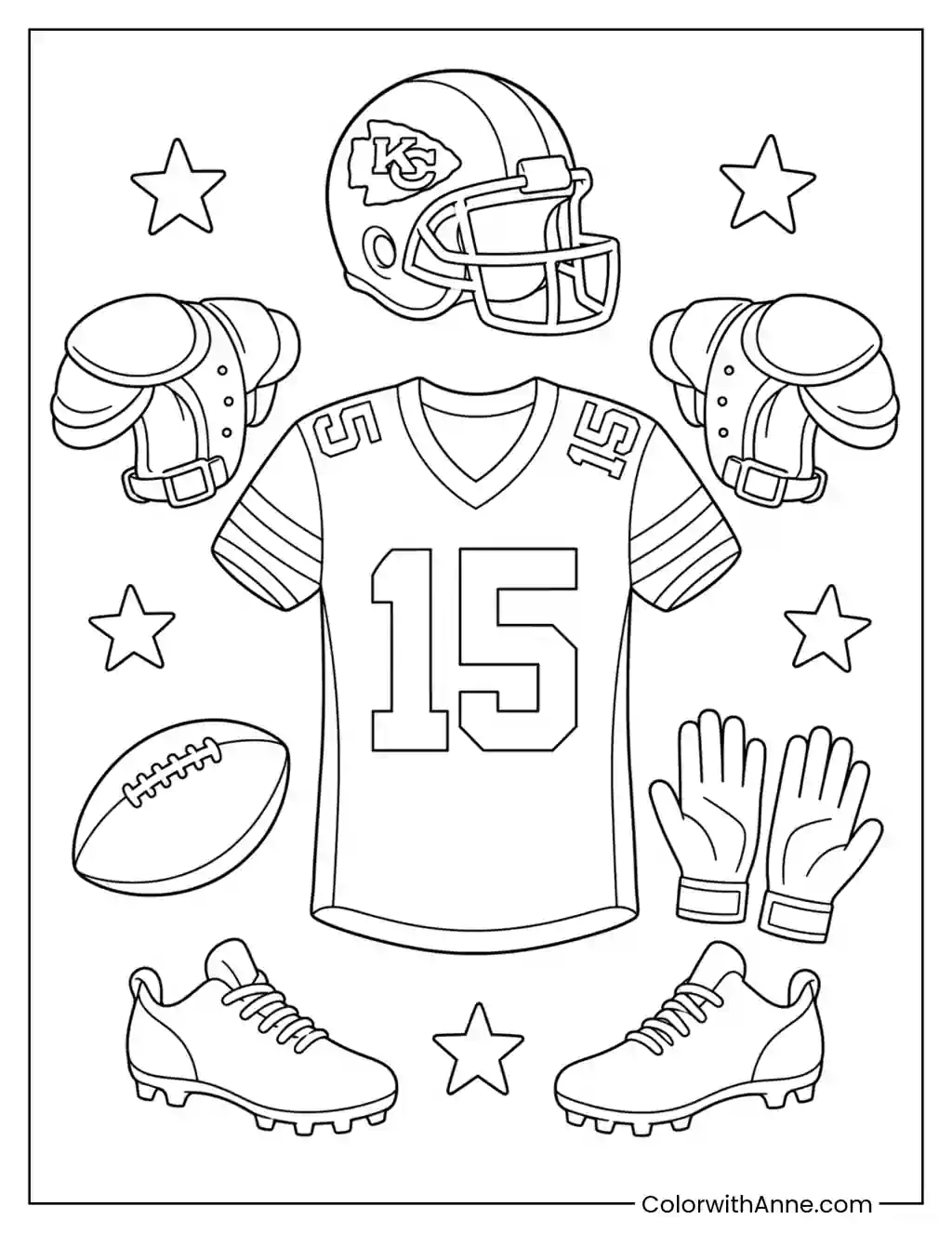 Chiefs Jersey and Football Equipment coloring page