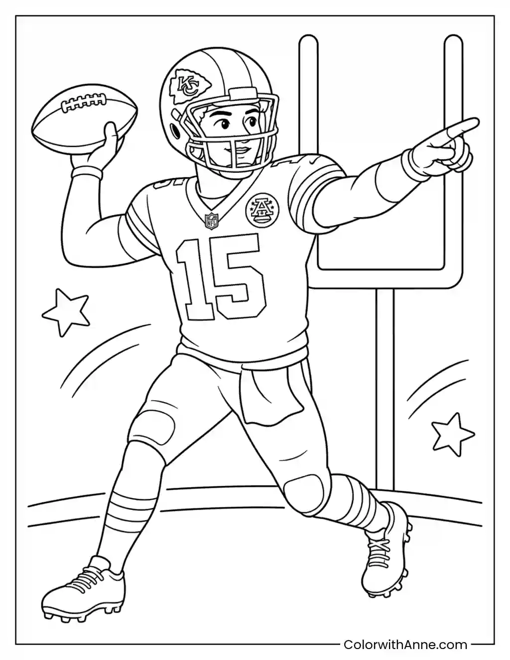 Chiefs Quarterback Pointing to Victory coloring page