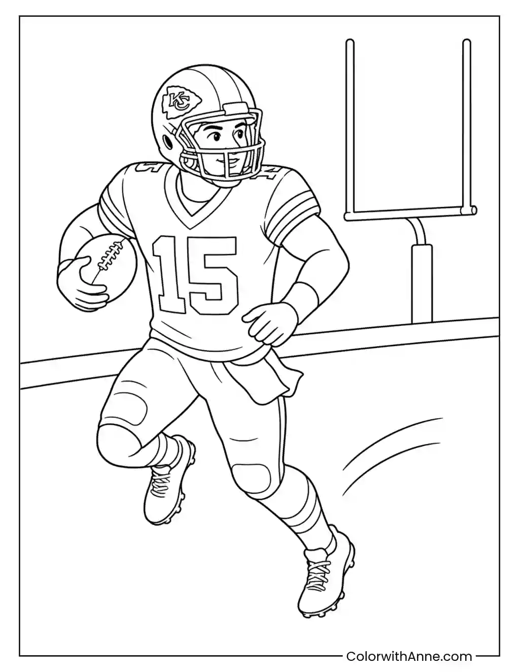 Chiefs Quarterback Running with Football coloring page