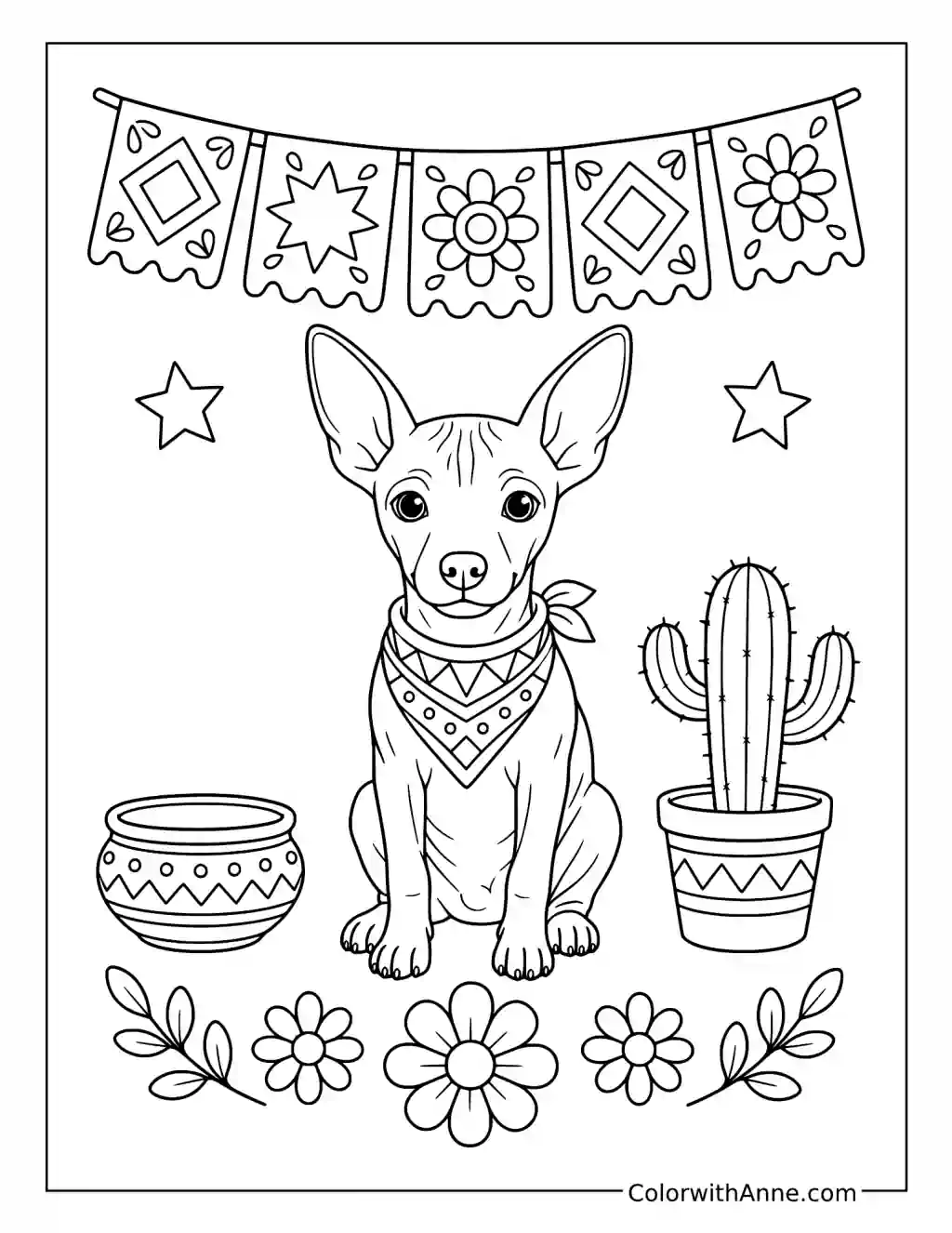 Chihuahua Beneath Festive Banners coloring page