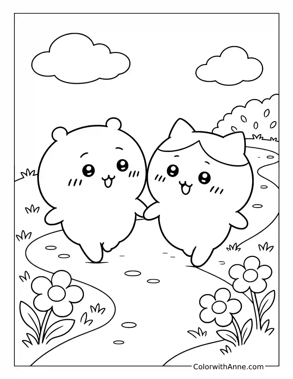 Chiikawa and Hachiware’s Garden Stroll coloring page