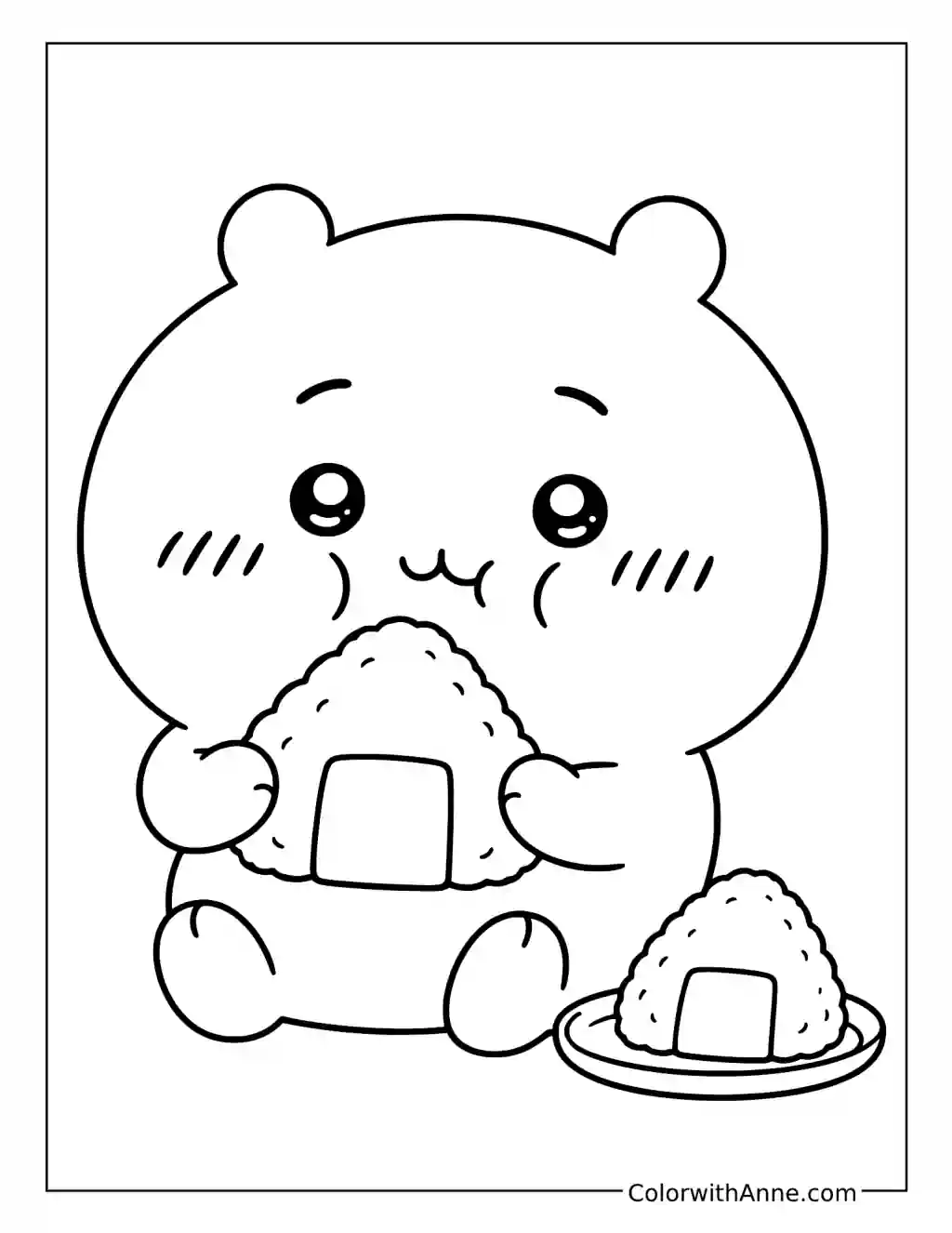 Chiikawa Enjoys Onigiri coloring page