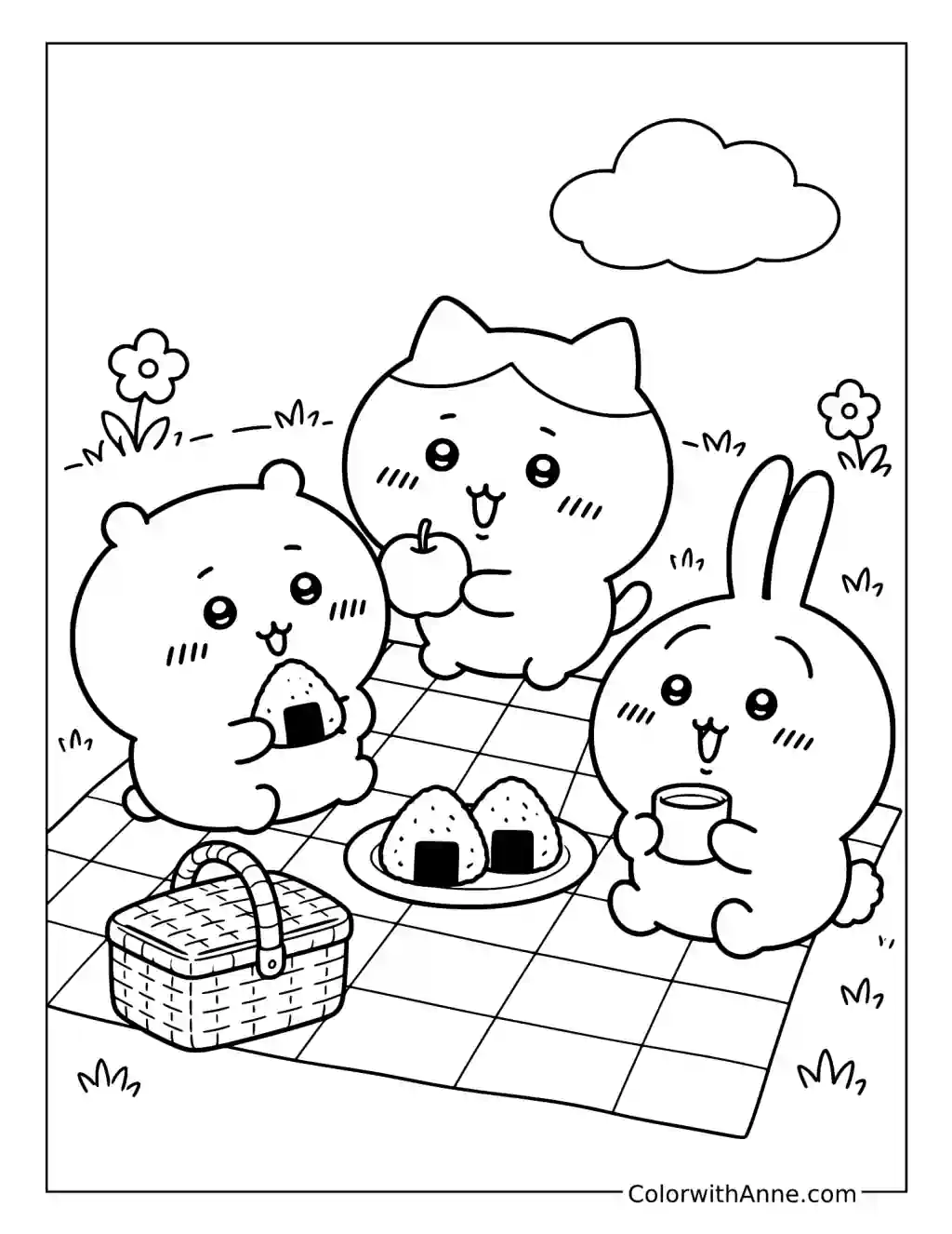 Chiikawa Friends’ Cozy Meadow Picnic coloring page
