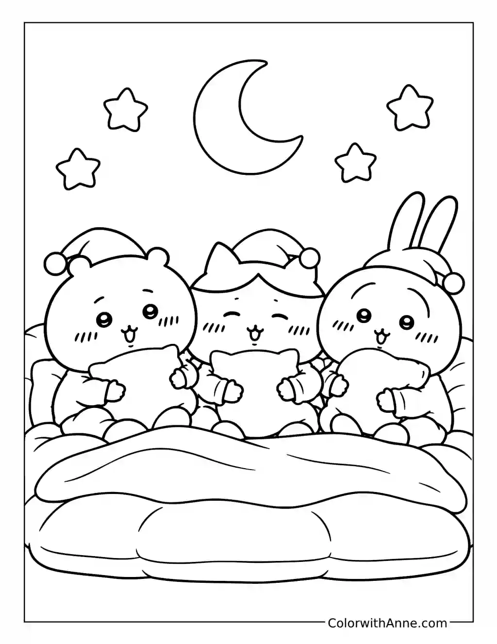 Chiikawa Friends’ Cozy Pajama Night coloring page