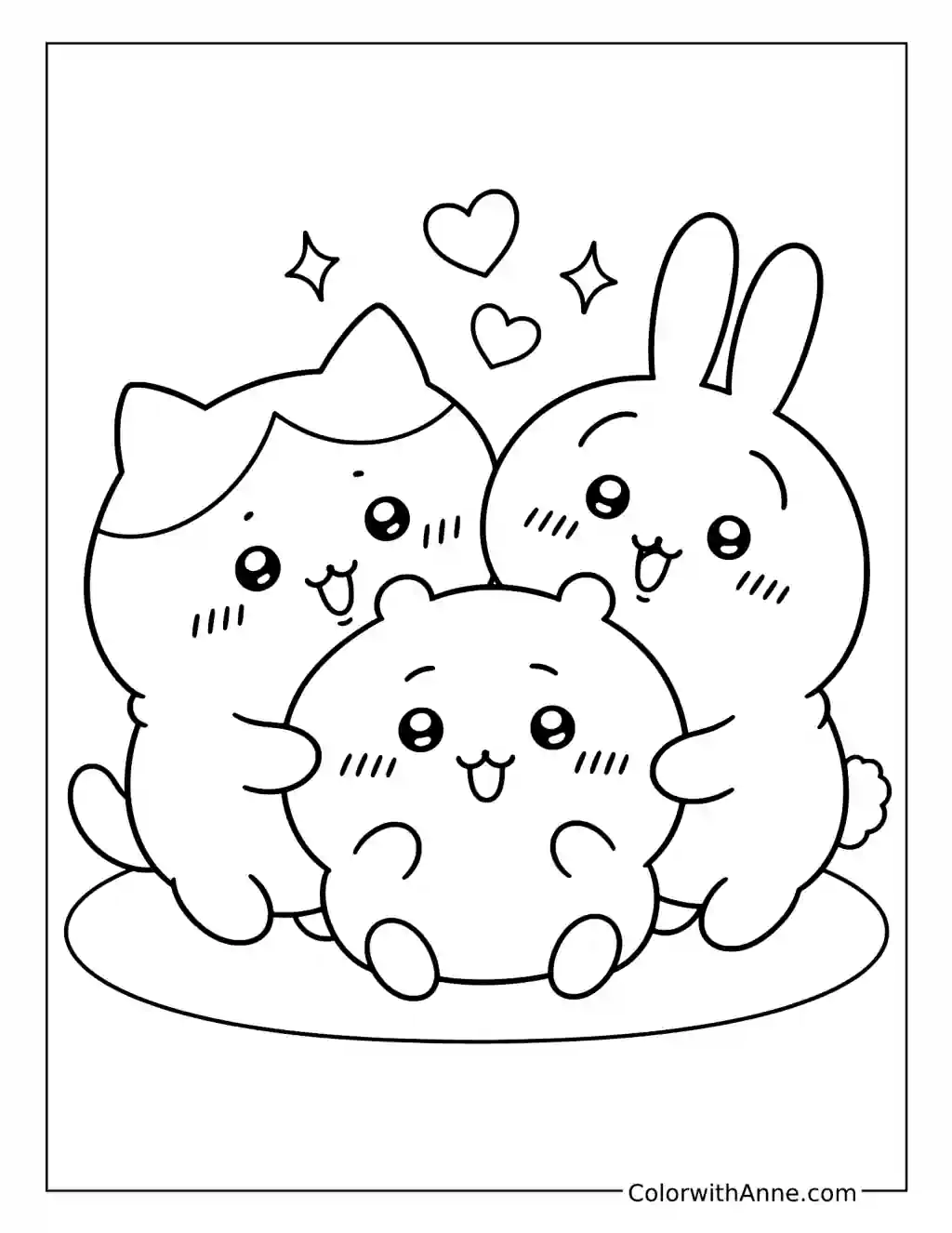 Chiikawa Friends Snuggling Together coloring page