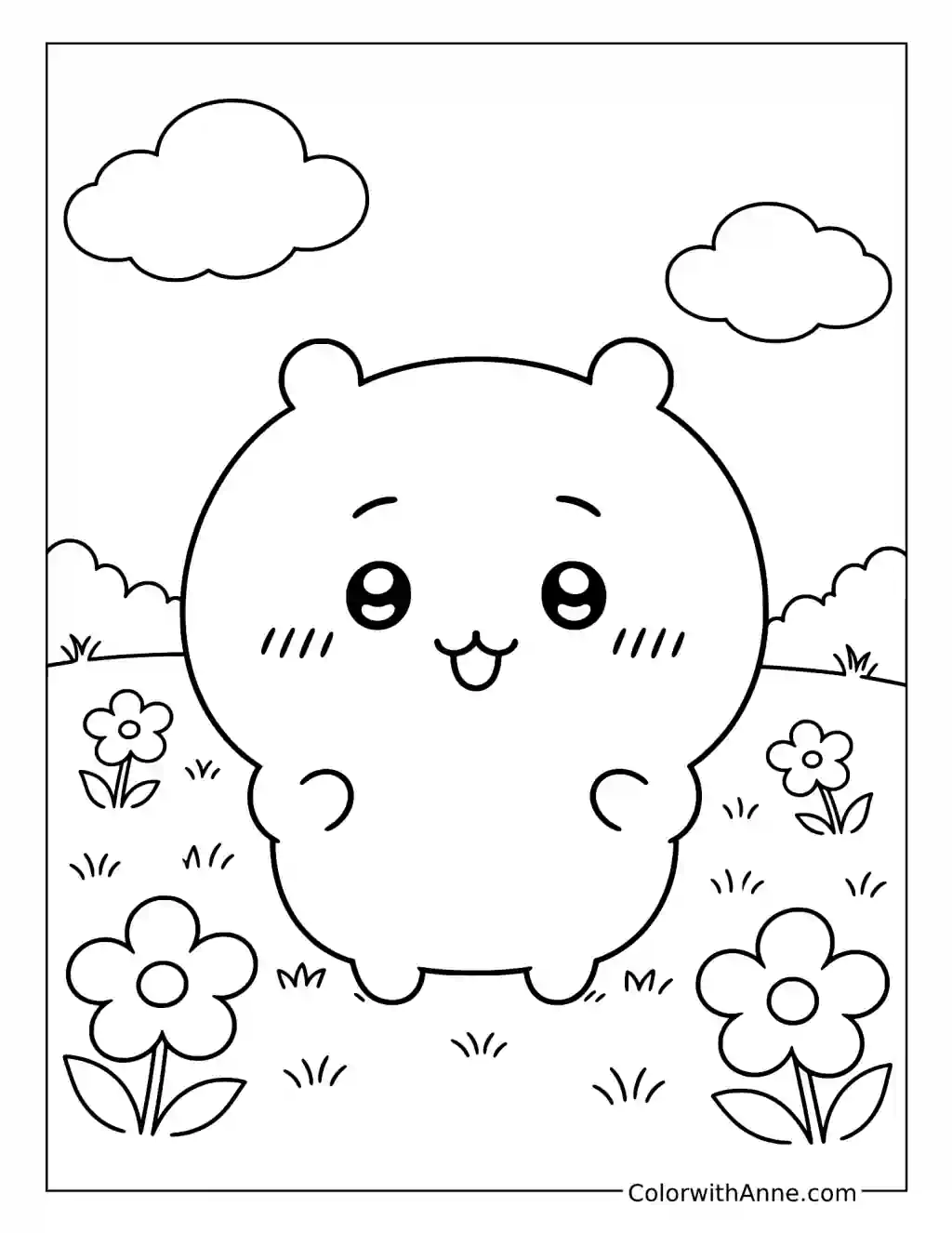 Chiikawa in a Flower Meadow coloring page