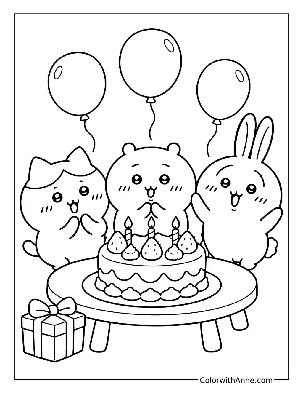 Chiikawa's Cozy Birthday Celebration coloring page