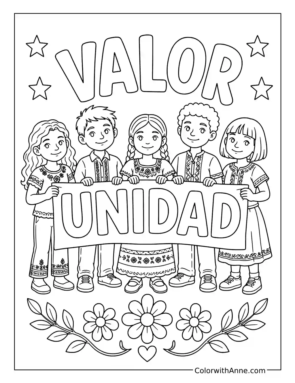 Children Celebrating Courage and Unity coloring page